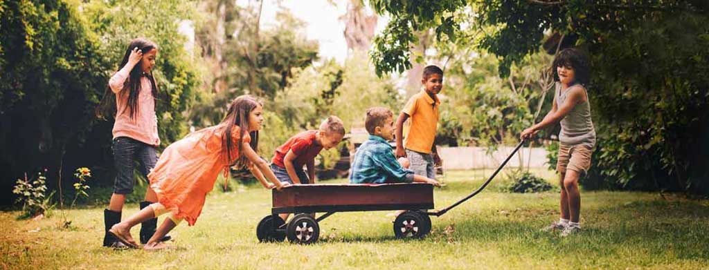 Children playing in wagon
